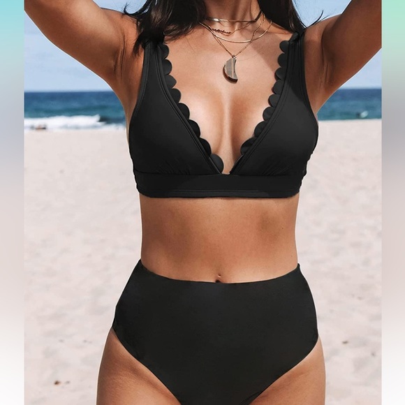 Cupshe Swim New Cupshe Scalloped V Neck Bikini Swimsuit High Waist